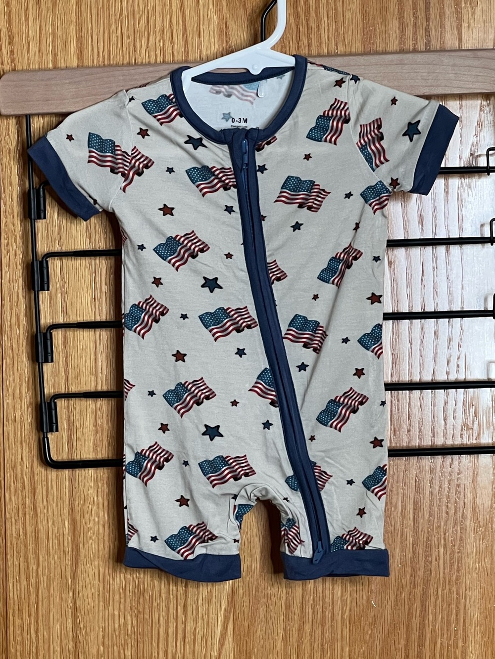 Bamboo Shorty Romper Boys 0-3M 4th Of July Patriotic Flag Summer Comfort Stretch